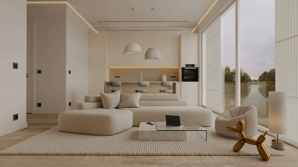 Salón luminoso de una vivienda terminada